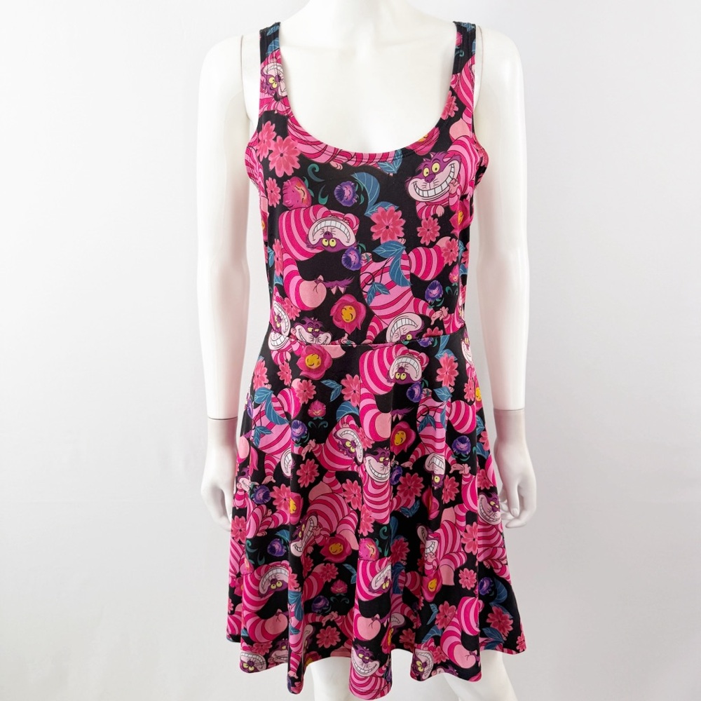 Disney Cheshire Cat Sleeveless Skater Dress Size S Scoop Neck Casual Alice